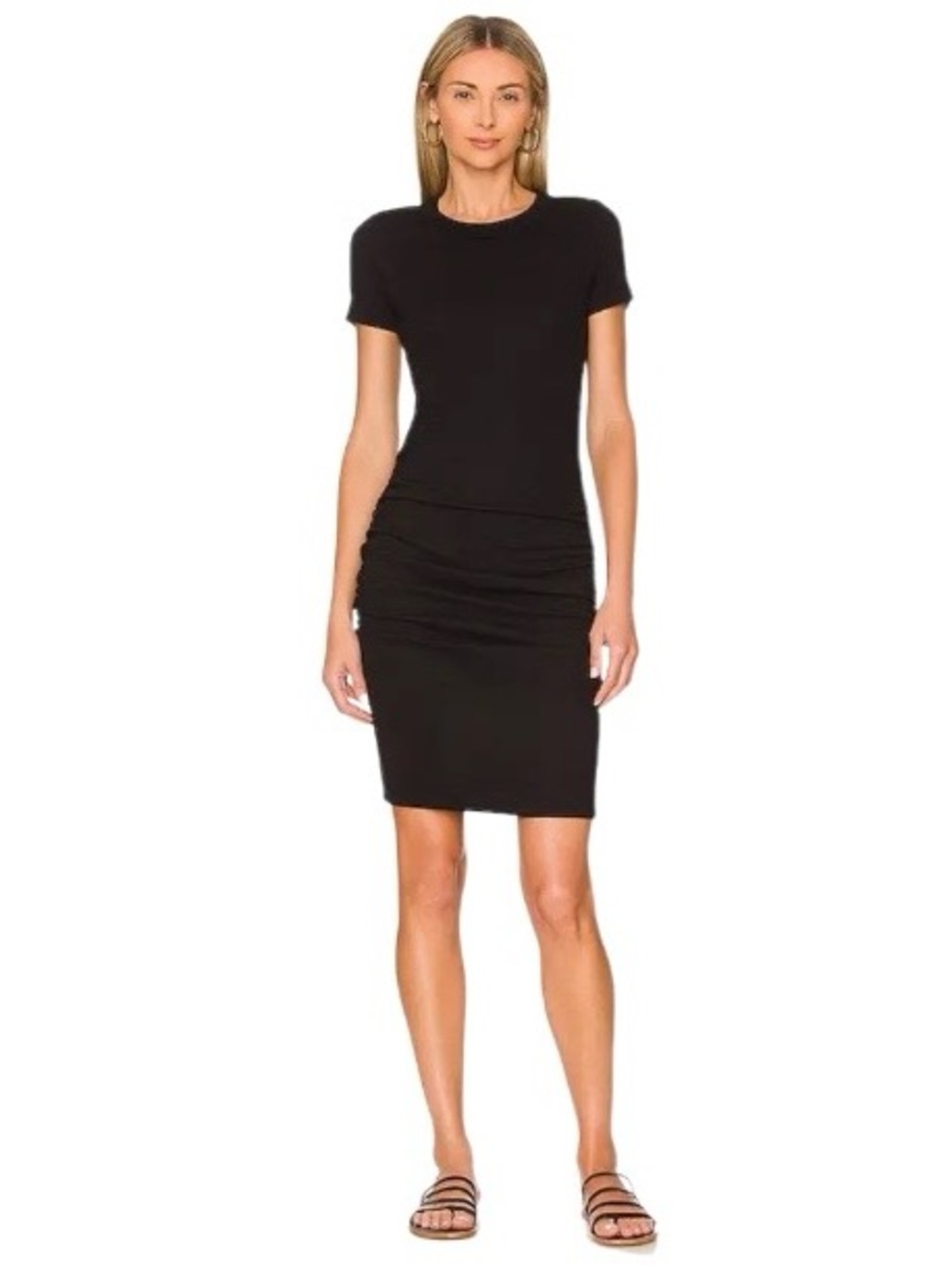 MICHAEL STARS Katie Sheath Ruched Side Dress in Black Stretch Size M